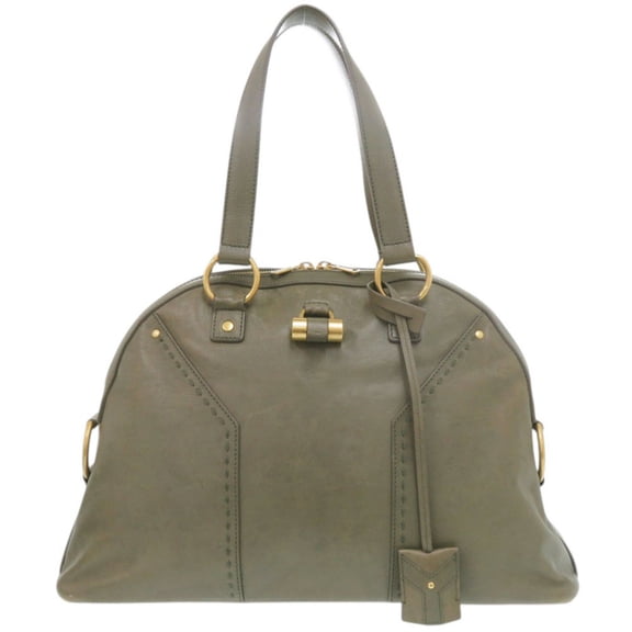 Pre-Owned Yves Saint Laurent Muse 156464 Leather Olive Handbag 0840YVES SAINT LAURENT