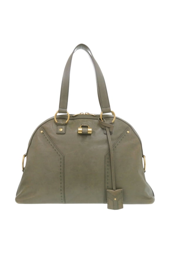 Pre-Owned Yves Saint Laurent Muse 156464 Leather Olive Handbag 0840YVES SAINT LAURENT