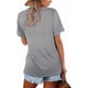 thumbnail image 3 of Camiseta Lunivop de verano para mujer, cuello en V, manga corta, gris, L, 3 of 3