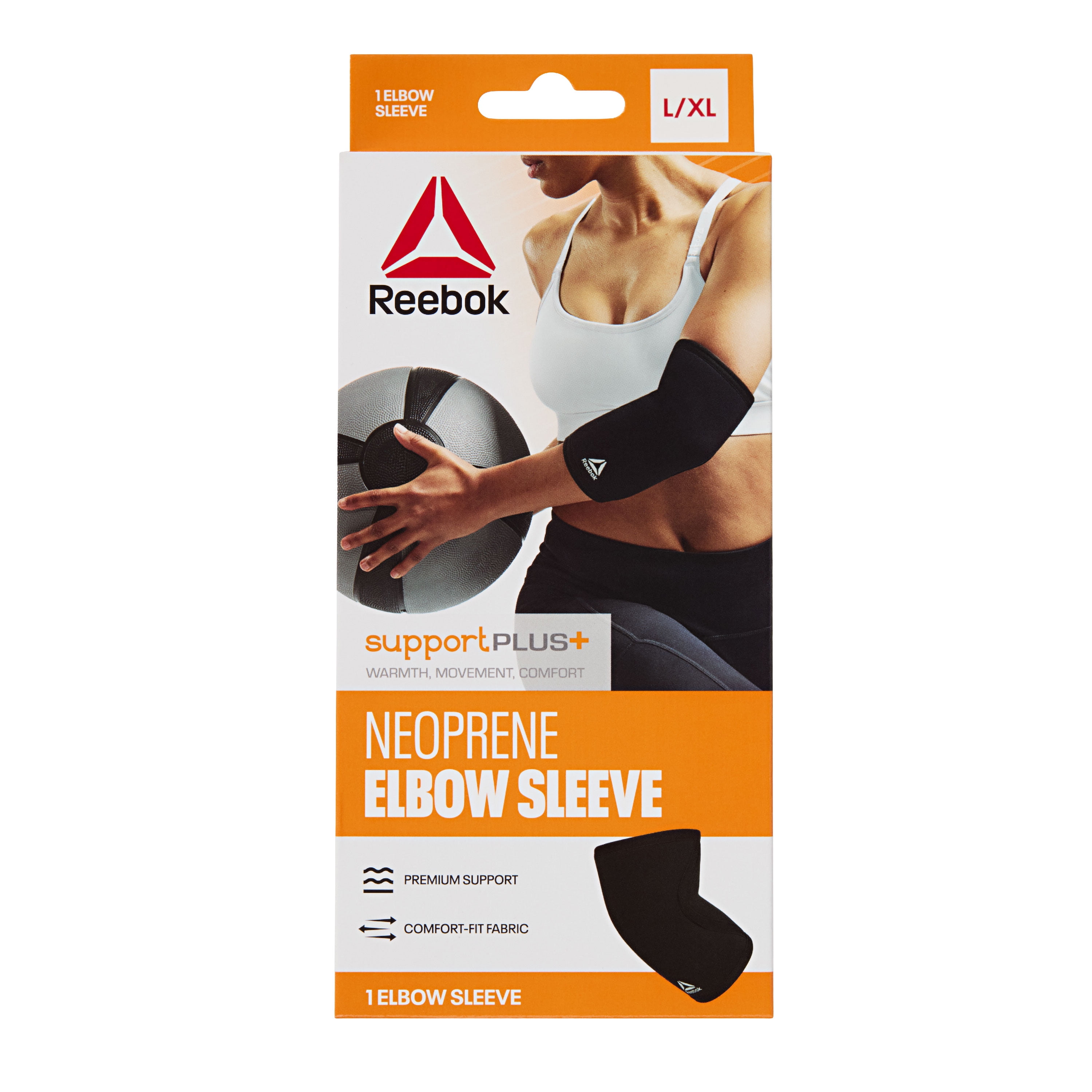 Reebok Delta Support Elbow Sleeve, S/M - L/XL, Black, 5mm Neoprene Compression, Breathable, Unisex