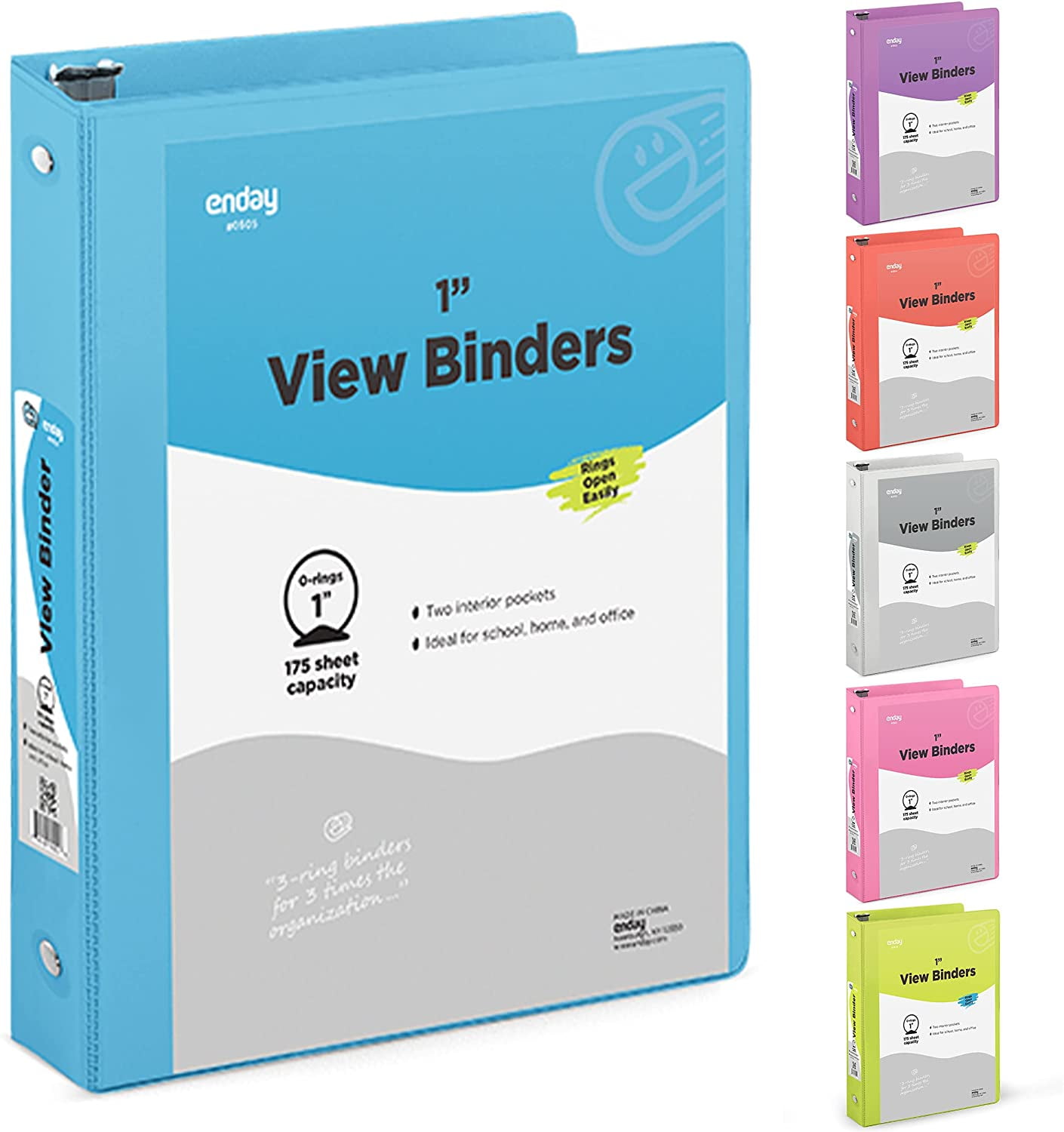 1” Clear View Cover with 2 Inside Pockets Round Ring Binder 3 Ring Binder Green 1 Inch and Red Blue Grey 1 PC Colored School Supplies Binders Purple – by Enday Also Available in Pink 