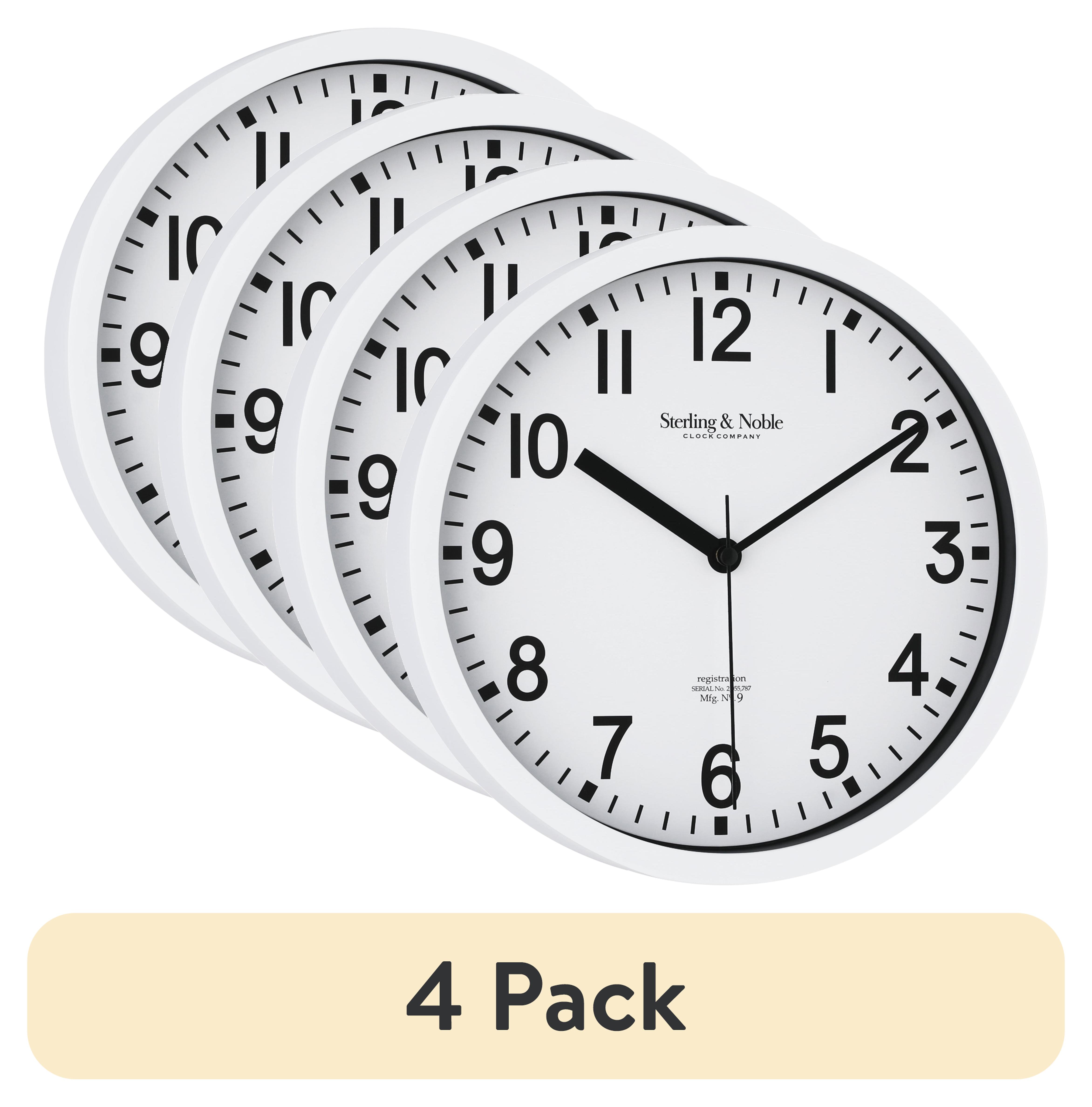 Mainstays Basic Indoor 8.78" White Analog Wall Clock, 4-Pack
