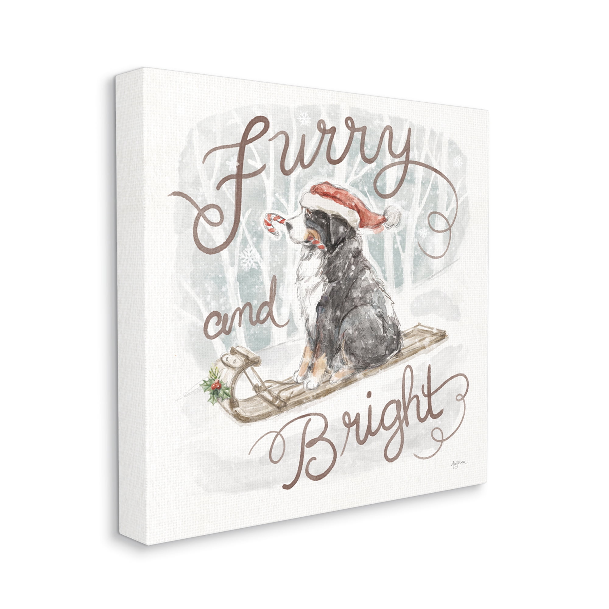 Stupell Industries Furry & Bright Dog Holiday Painting Gallery Wrapped Canvas Art Print Wall Art, 17 x 17
