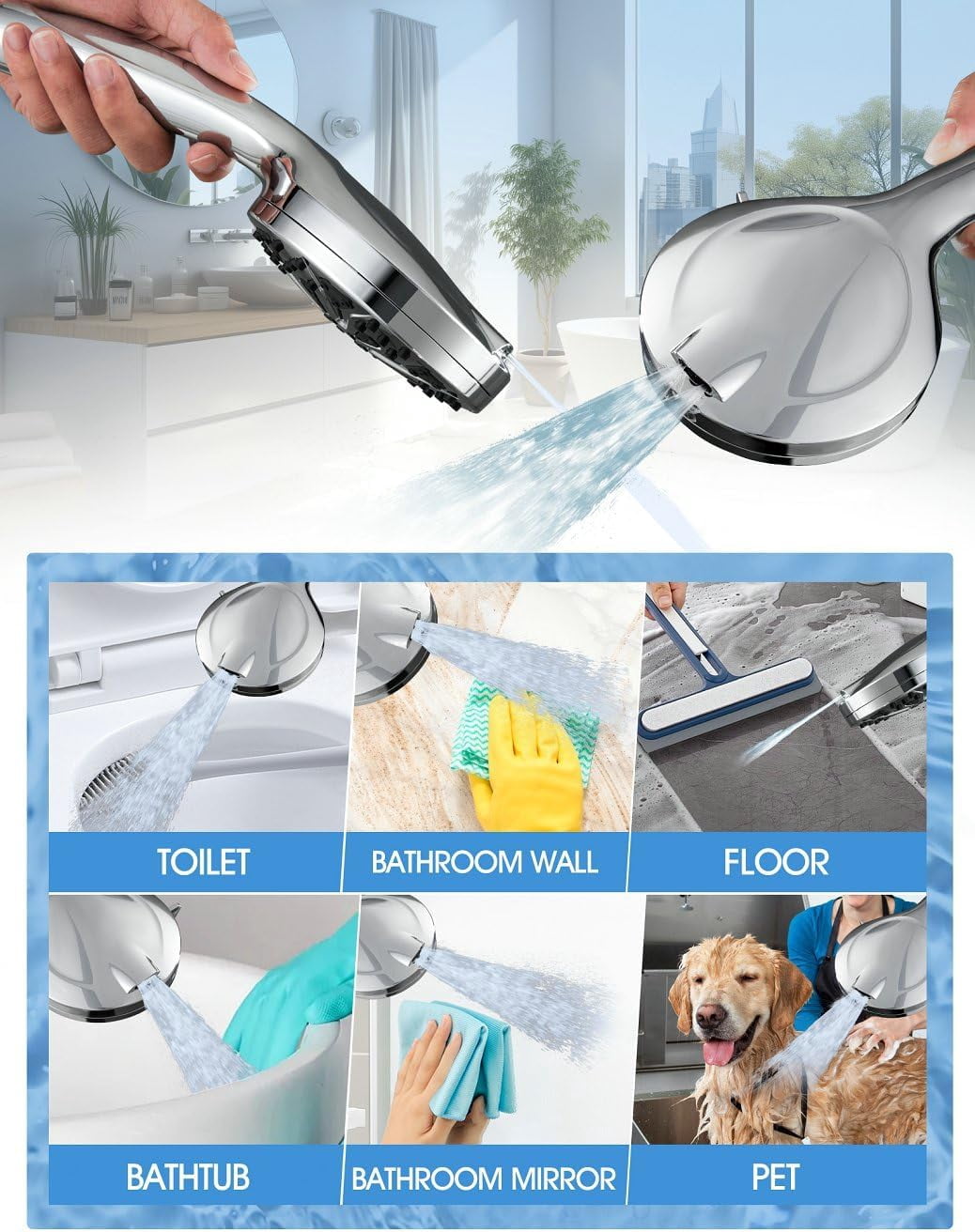 Duklik Filtered Shower Head with Handheld, High Pressure Shower Head with 10 Spray Modes, Power Wash, 5ft Stainless Steel Hose - Adjustable Bracket, Easy Install, for RV/Bathroom