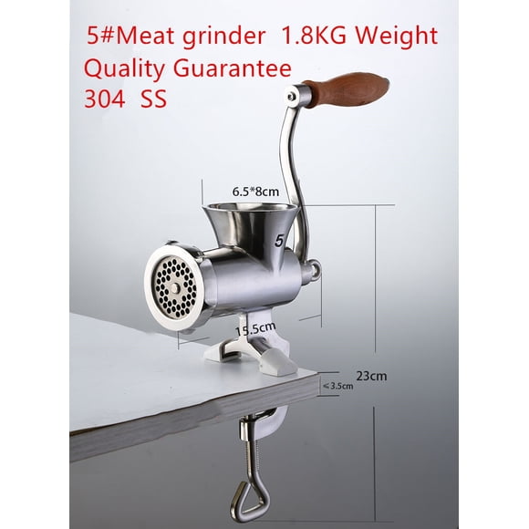 Manual Meat Grinder Mincer Silver Stainless Steel Hand Crank Meat Mincer Household Hand Grinder Sausage Stuffer Kitchen ,Easy Installation