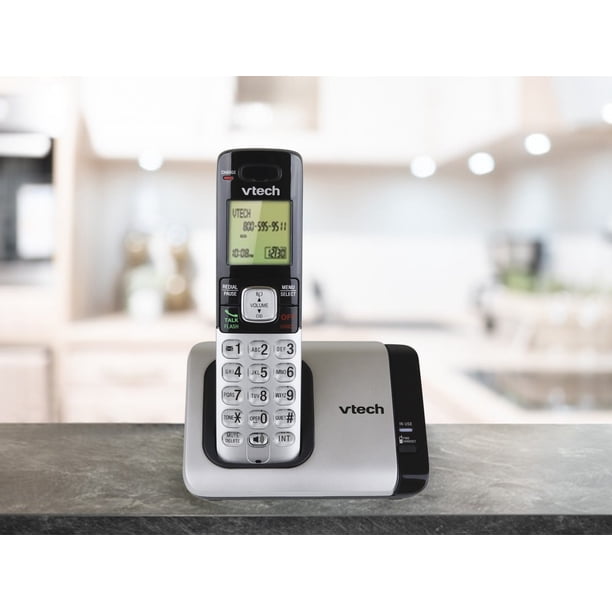 Teléfono Vtech DECT 6.0 con base para identificación de llamadas y llamada en espera, Plateado/Negro