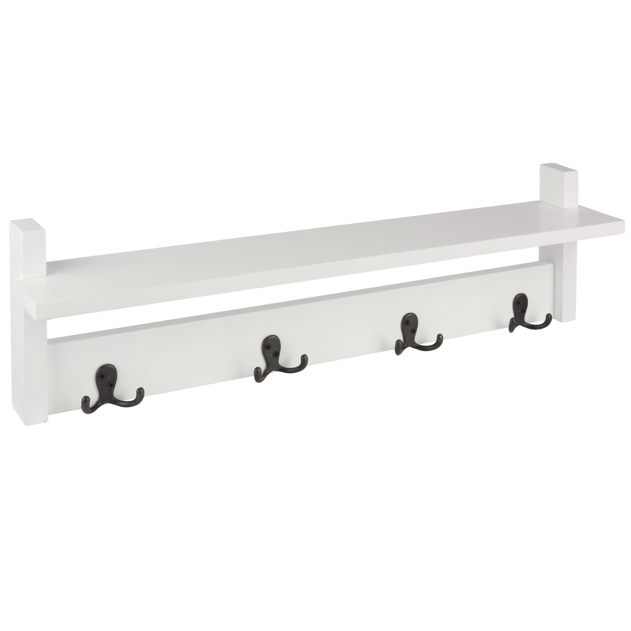 Lavish Home Coat Rack with Shelf - Wall Mount Shelf with 4 Hooks (White)
