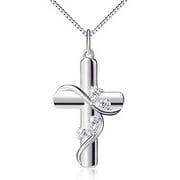Valentine's Day Gift Birthday Gift S925 Silver Faith Hope Love Cross Pendant Necklace for Women, Box Chain 18"