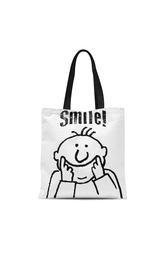 Canvas Tote Bag Smiling Smile Cute Cartoon Man Fun Simple Drawing Reusable Handbag Shoulder Grocery Shopping Bags
