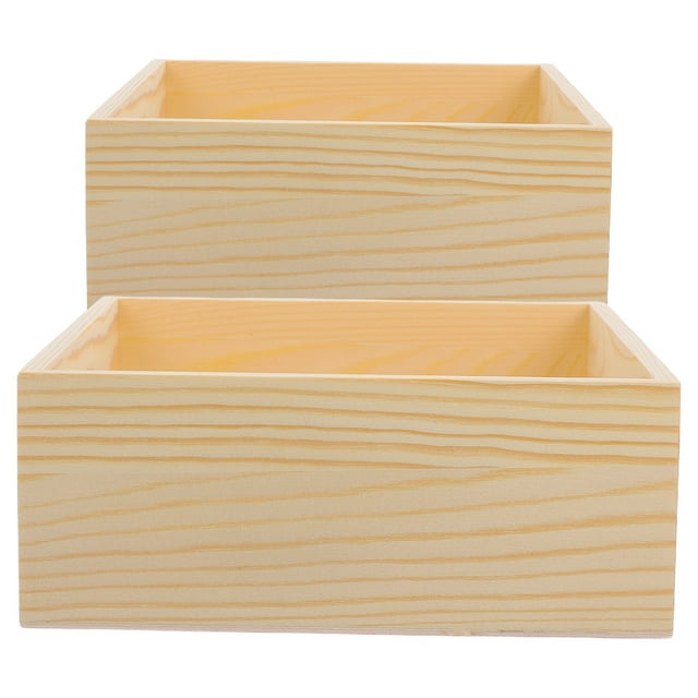 2 cajas de madera sin terminar, rústicas, pequeñas, cuadradas, organizadoras para centros de mesa, decoración del hogar, macetas para suculentas, 20x20x8 cm