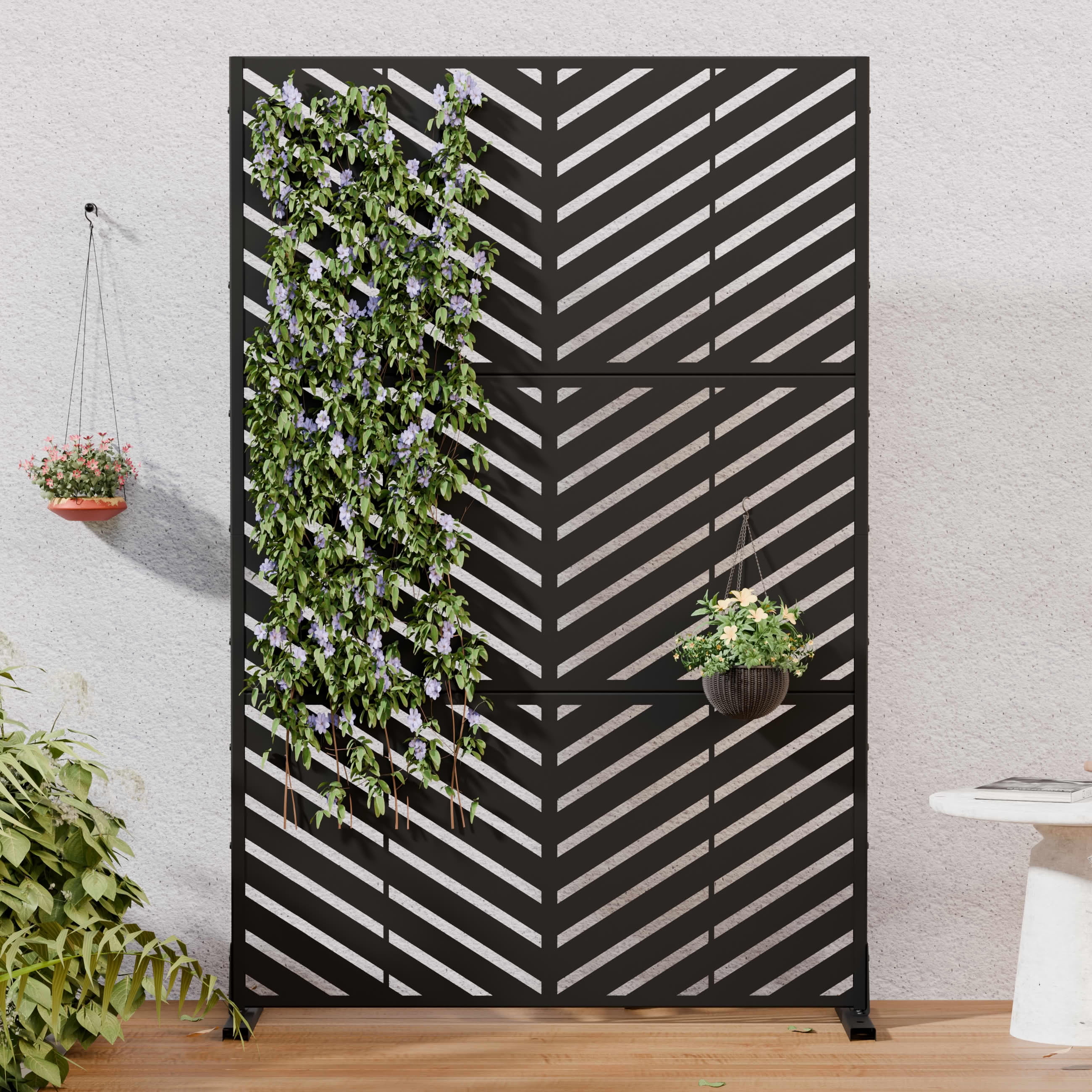 MAYEERTY 2-Piece Outdoor Metal Privacy Screen 6ft × 4ft Black, 3-Panel Parallel Decorative Screen, Rust-Resistant for Patio