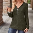 thumbnail image 2 of ATOYSOY Women's Long Sleeve Pullovers Slim Ribbed Sweaters Tops V Neck Shirts Fall Relaxed Trendy Workout Comfy Casual Knitted Solid Color Quarter Zipper Blouses Green L, 2 of 9