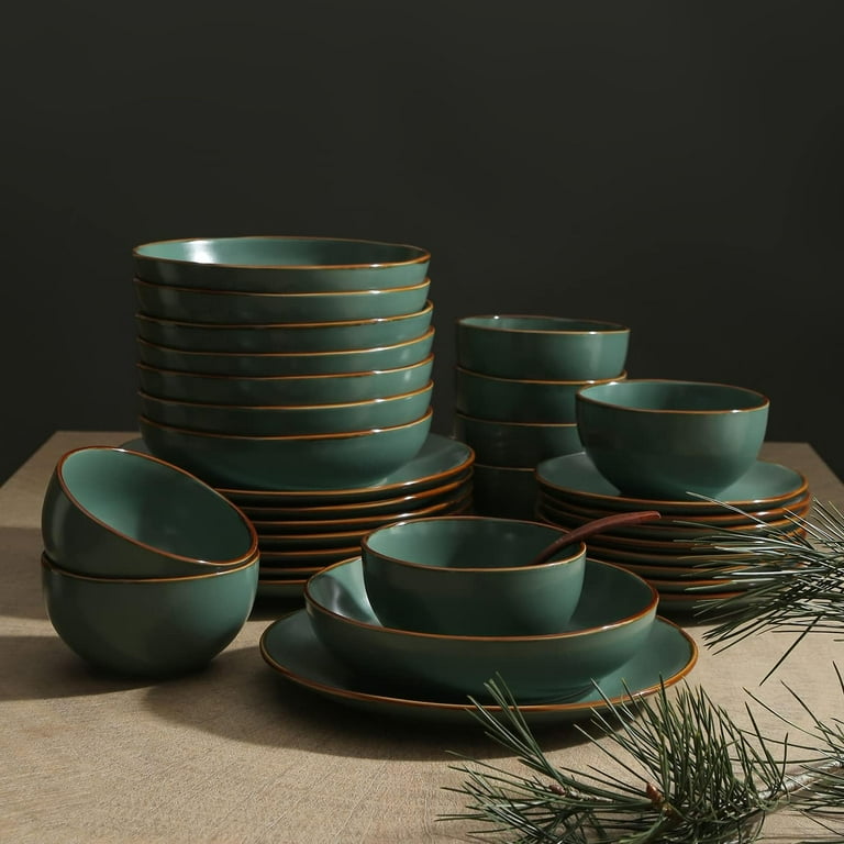 Brasa Modern Stoneware 32 Piece Dinnerware Sets, Plates and bowls