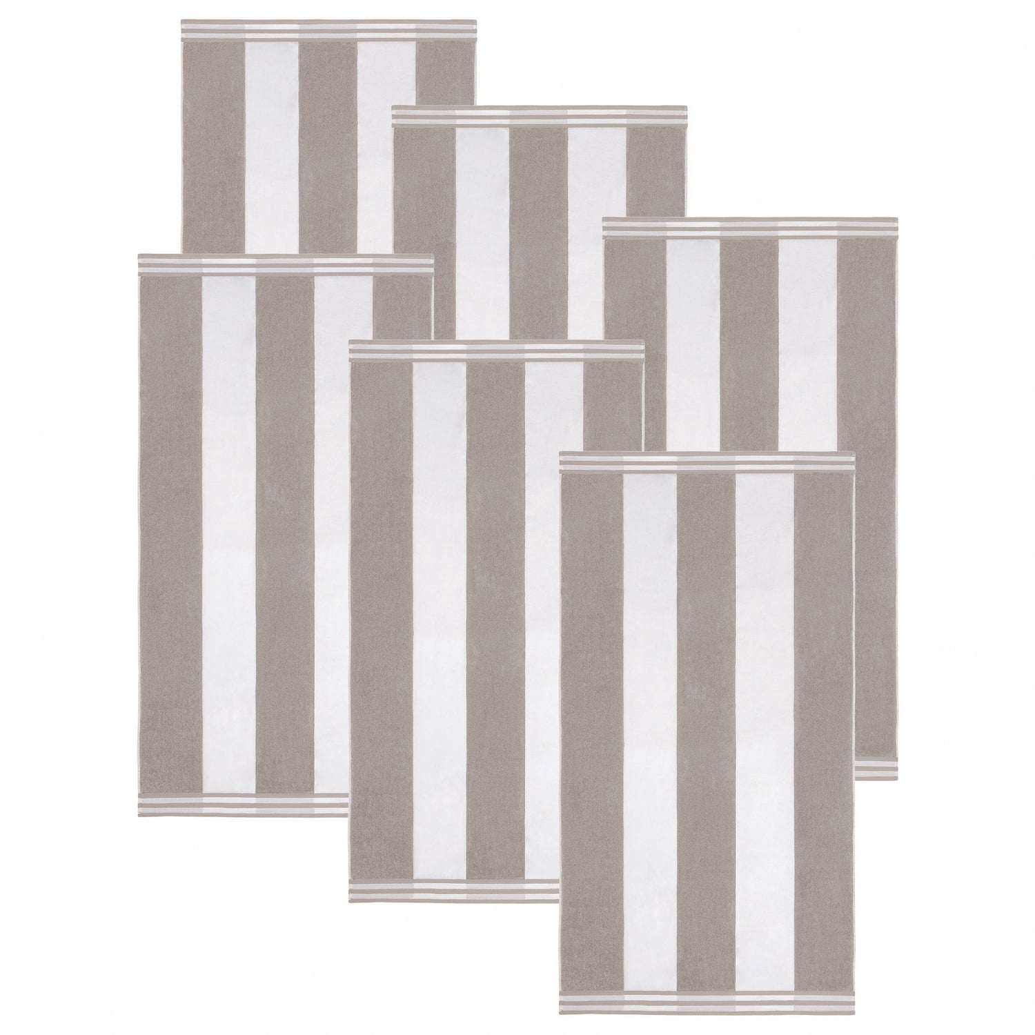 Superior Cabana Striped 6-Piece Oversized Cotton Beach Towel Set, Light Grey