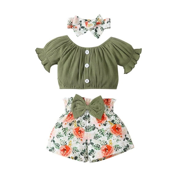 Summer Savings! THDHVS Toddler Summer Outfits,Summer Casual Sets for Kids,Girls' Summer New Sleeveless Ruffled Lace Round-Neck Embroidery Print Princess Bow Skirt Sets Green 3-6 Months