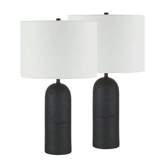 Renwil Augusta 25" Tall Black Resin Table Lamp With Drum Linen Shade (Set Of 2)