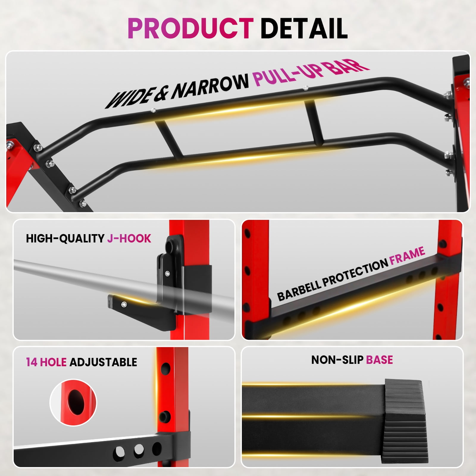 Multi-Function Squat Rack Stand, Adjustable Barbell Rack, Wide & Narrow Pull-Up Bar Dumbbell Racks for Home Gym Workouts