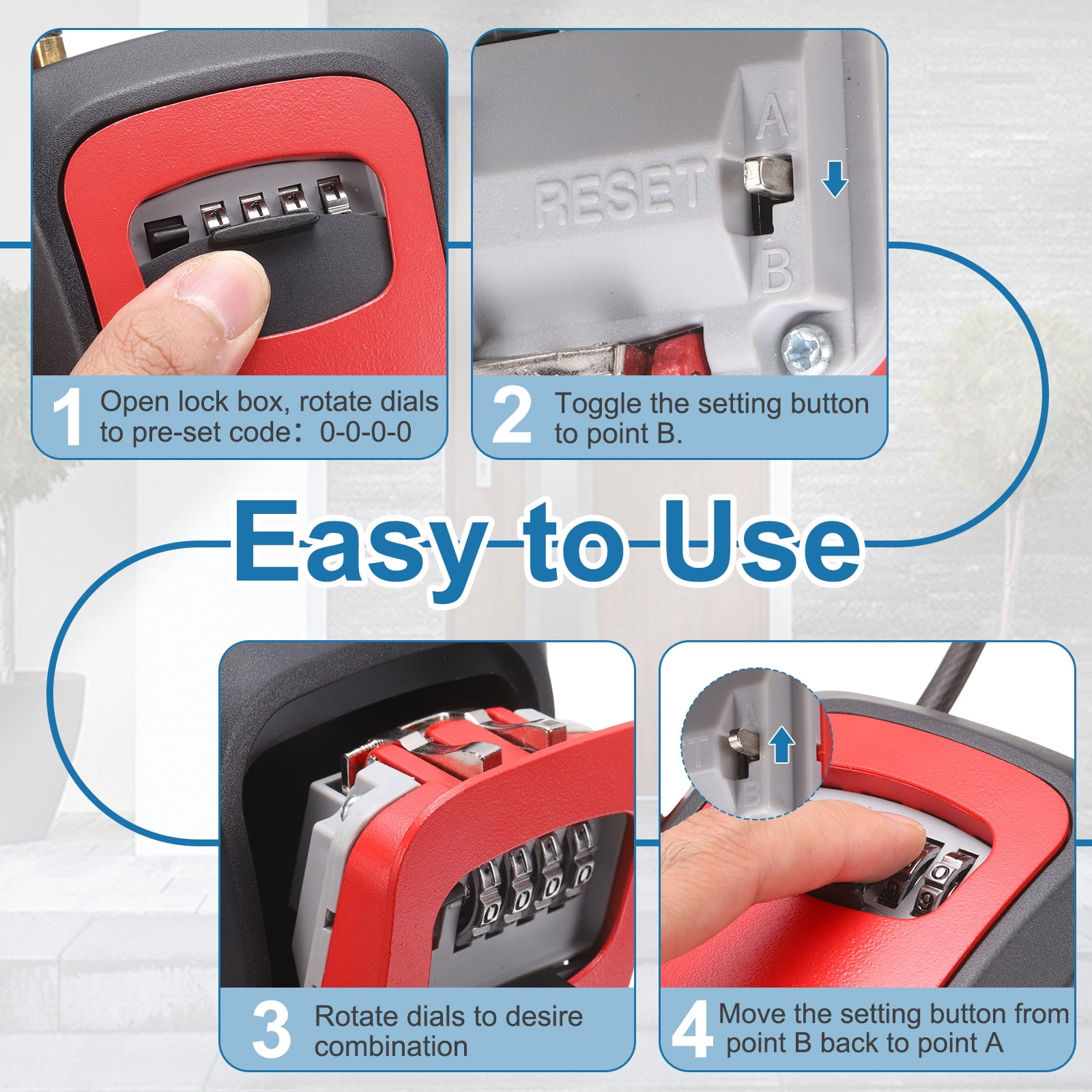 Uxcell Wall Mount Key Lock Box (4.7"x3.9"x1.8", Black) - 4 Digit Portable Combination Lockbox for Keys Safe Security Storage Resettable Code Lockbox for Outdoor Home Office