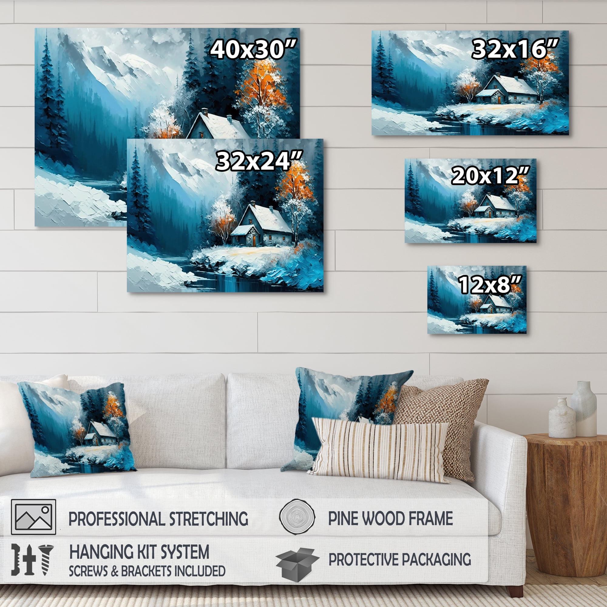 Designart Cabin In The Woods In Winter I Canvas Wall Art
