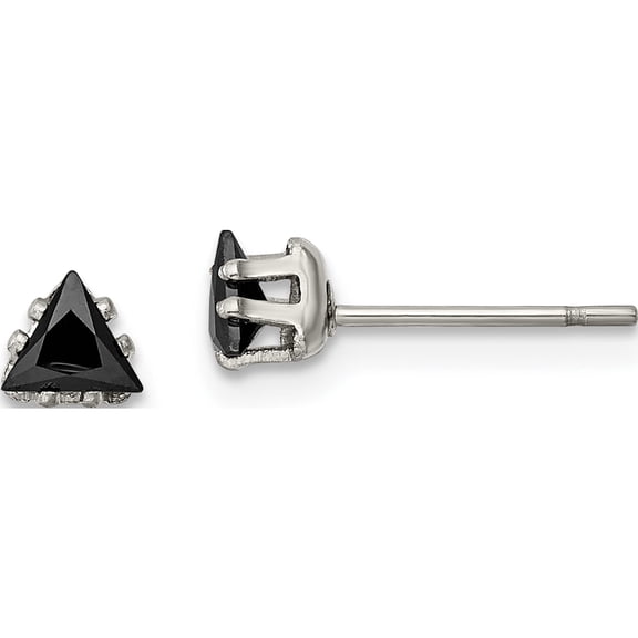 Stainless Steel Polished 4mm Black Triangle Cz Stud Post Earrings (4.36 X 4.49) Made In China sre1133
