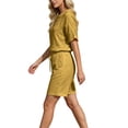 thumbnail image 7 of Women's Half Placket V Neck 3/4 Sleeve Top Drawstring Pocket Bermuda Shorts 2 Piece Outfit, Solid Summer Beach Casual Matching Set Yellow XXXXXL(XXXXXL), 7 of 7