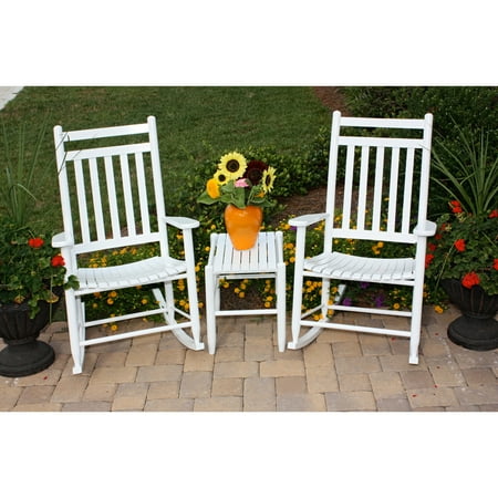 Dixie Seating 3 pc. Slat Rocking Chair Set with Side Table - White