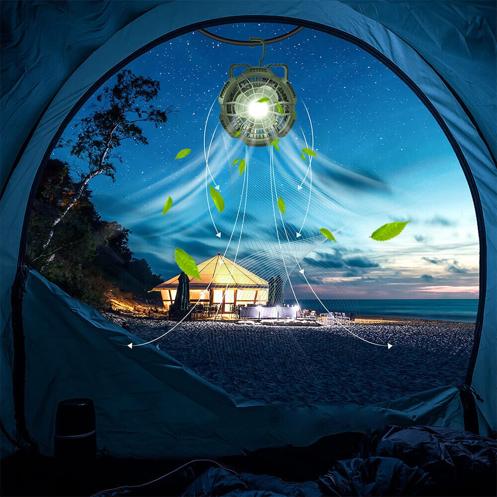 IC ICLOVER Outdoor Portable Tent Fan LED Light Rechargeable Hanging Camping Lantern + Remote