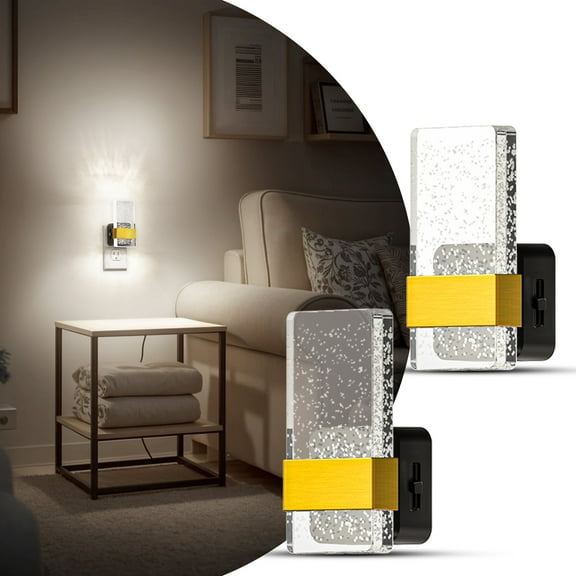YANSUN 4.8 in 1-Watt Acrylic Square Column Plug-in LED Night Light with Sliding Dimmer, White Light 5000K, Black & Copper, 2-Pack