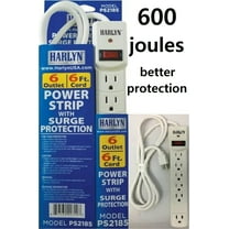 Harlyn Power Strip Surge Protector - 6 Outlets - 6 ft cord - 15A - 125V - 1875W - 600 Joules