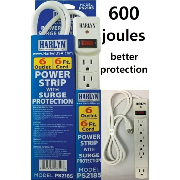 Harlyn Power Strip Surge Protector - 6 Outlets - 6 ft cord - 15A - 125V - 1875W - 600 Joules