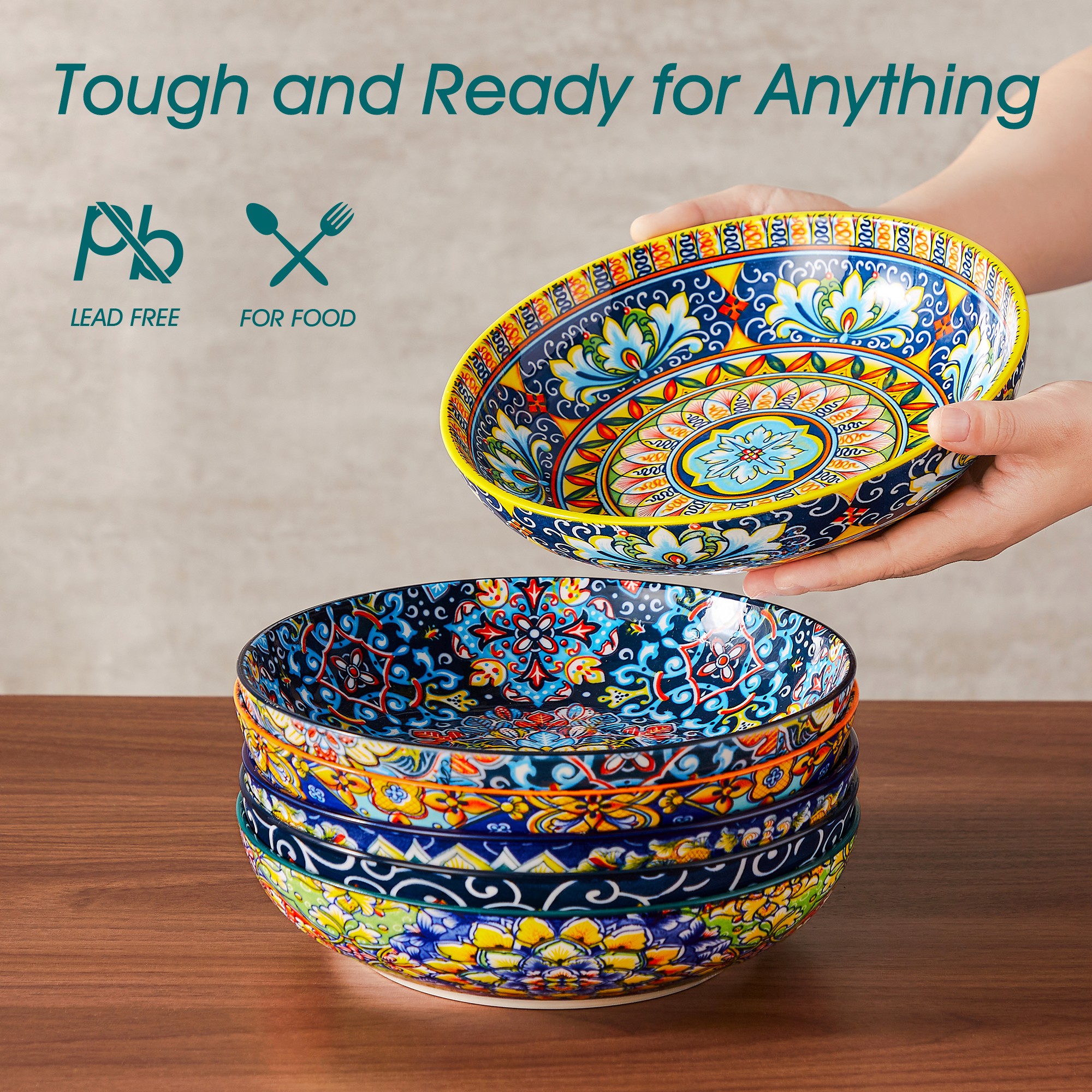 Vancasso 6-Piece Ceramic Pasta Bowl Set, Multicolor photo 3