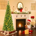 thumbnail image 2 of Topbuy 6.5ft Pencil Christmas Tree Pre-Lit Hinged Artificial Decoration w/ 250 Warm White Lights, 2 of 10