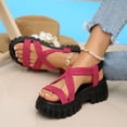thumbnail image 2 of Women's Chunky Platform Strappy Sandals Open Toe Solid Color Elastic Slingback Dressy Shoes Non Slip Vacation Slides Pink Size 6, 2 of 7