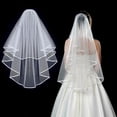 thumbnail image 2 of Visland Bridal Veil Double-Layered Solid Color Ribbon Edge Design Wedding Veil Soft Mesh Material Prom Cosplay Veil with Comb, 2 of 8