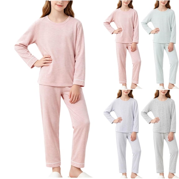 OVAFBAU Boys Girls Long Sleeve Outfits Set Kids Solid Long Sleeve Round Neck Outfits Set with Pants 2 Piece Outfits Set
