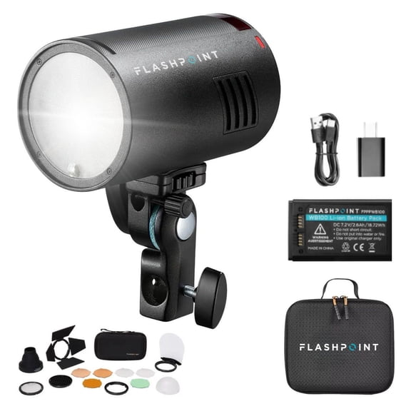 Flashpoint XPLOR 100 Pro II R2 TTL Pocket Flash (Black), with Round Head Accessory Kit