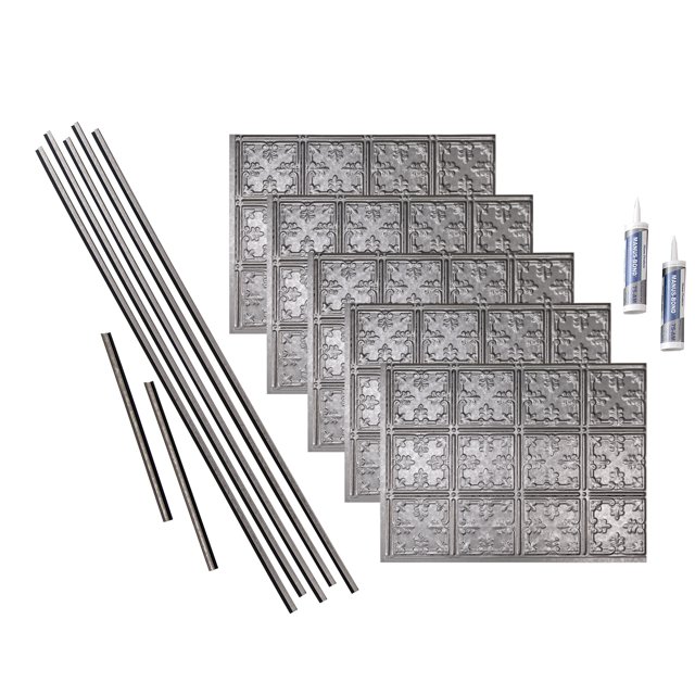 FASÄDE Traditional Style 10 Decorative Vinyl Backsplash 15 sq ft Kit in Galvanized Steel