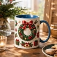 thumbnail image 2 of Novryn Christmas Coffee Mug, 2D Ceramic Cup With Raised Wreath Design for Coffee and Milk, 10 oz, Blue, 2 of 7