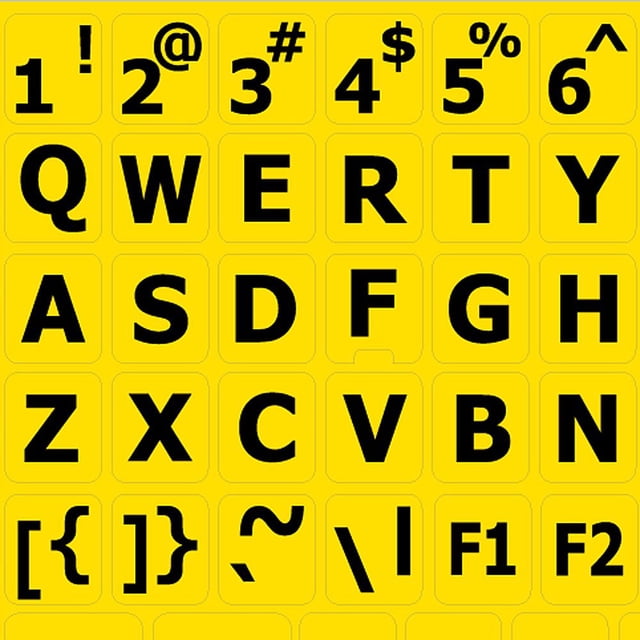 English US Large Lettering Keyboard Sticker (Upper CASE) ON Yellow Background