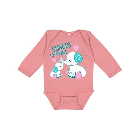 

Inktastic Guncle Loves Me-cute elephants Gift Baby Boy or Baby Girl Long Sleeve Bodysuit