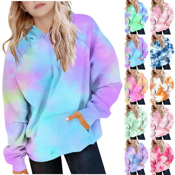 Elvqul Oversize Sweatshirts for Girls with Pocket Hooded Pullover Blue 10-12 Comfy Solid Color Girls Hoodies Long Sleeve