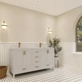 thumbnail image 2 of Ayna Decors Rooh 60 in White Double Sink Bathroom Vanity Set with White Quartz Countertop and Brass Faucets | Pop-Up Drain and P-Trap Included | Gold Hardware, 2 of 10