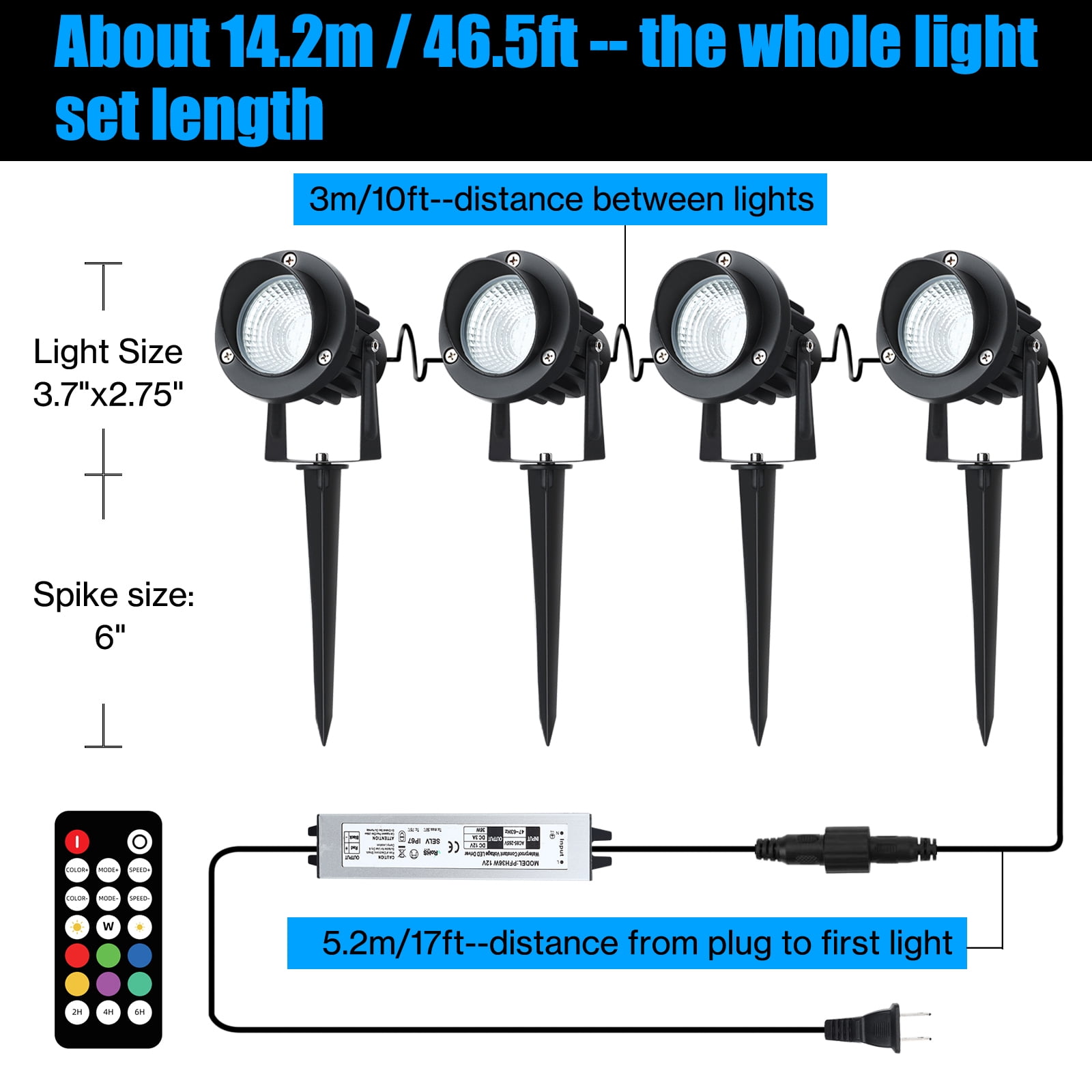 20W Christmas Halloween Spot Lights Outdoor, RGB Color Changing Landscape Spotlight 120V IP65 Waterproof with Plug & Remote, for Yard Garden, 4 pack
