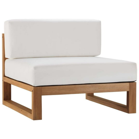 Modway Upland Outdoor Patio Teak Wood Armless Chair in Natural White