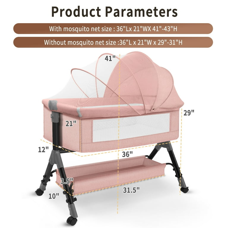 HDJ Baby Bassinet, Adjustable Bedside Sleeper with 360°Wheel HDJ Baby Bassinet, Adjustable Bedside Sleeper with 360°Wheel