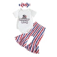 thumbnail image 2 of Baby Girl Patriotic Outfit Letter Print Short Sleeves Romper and Star Stripe Flare Pants Headband 3 Piece Clothes, 2 of 10