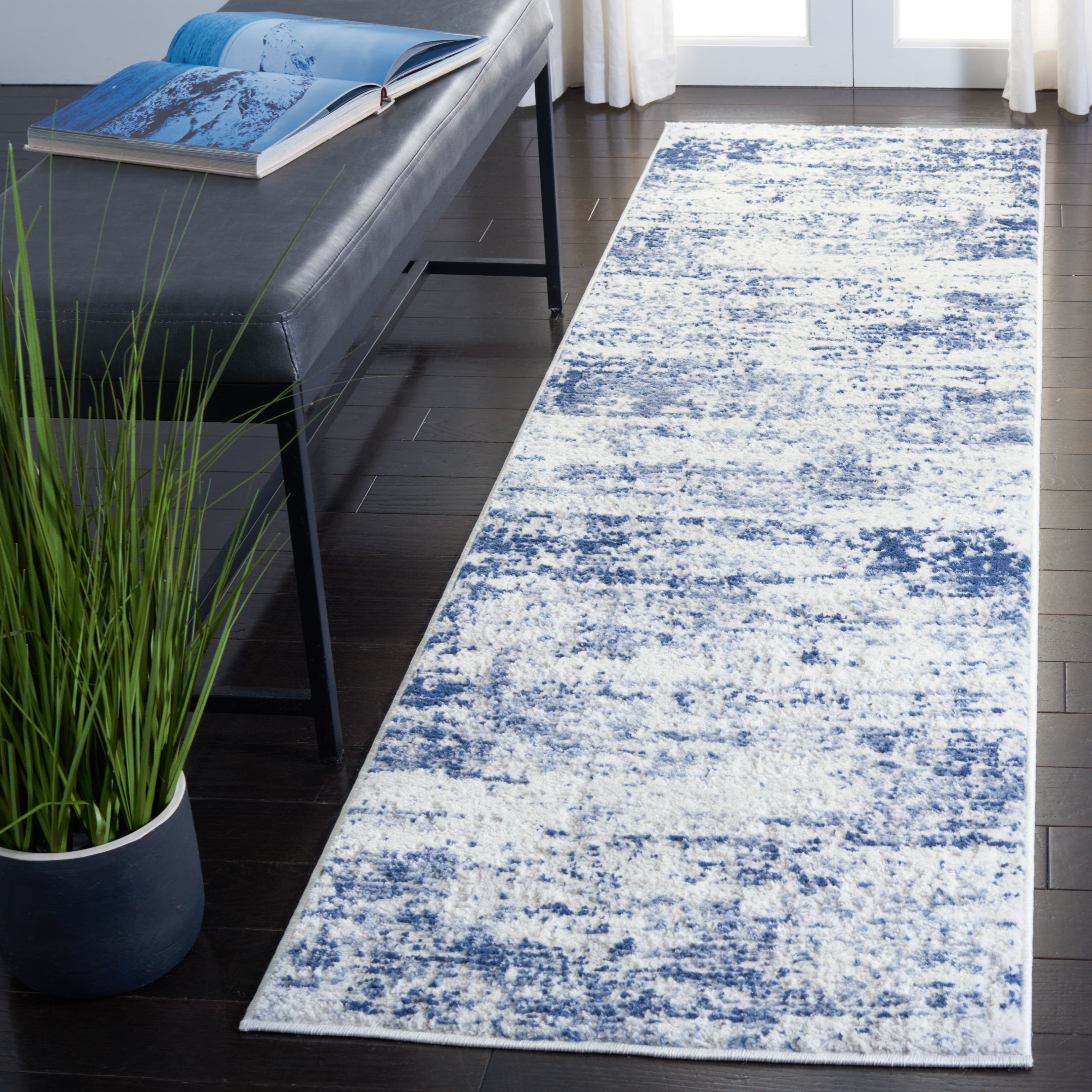 Details about   Navy Silver Thick Rugs for Living Room Abstract Distressed Worn Look Large Small 