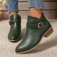 thumbnail image 2 of Kidagic Women's Retro Mid Calf Boots Side Zipper Ankle Booties Mid Heel Casual All Seasons Wear(Color:Green,Size:9.5), 2 of 9