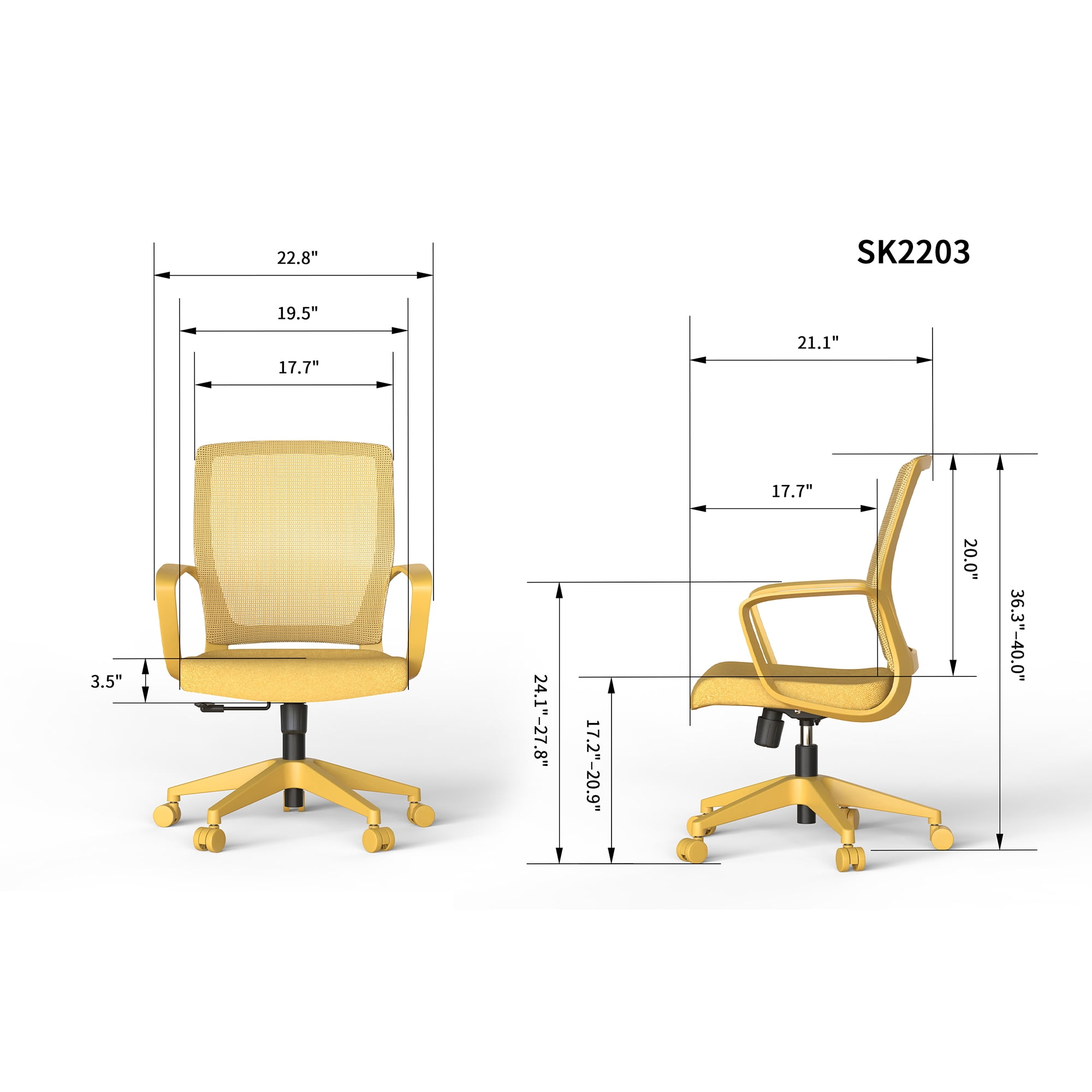 Homy Casa Mesh Desk Chair, Ergonomic Adjustable Height Office Task Chair with Lumbar Support, 350 lb, Yellow
