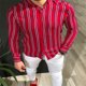 thumbnail image 1 of Camisa de manga larga con solapa a rayas a cuadros para hombre , traje rojo con botones, informal, suave y cómoda, otoño e invierno, nuevo estilo, oferta especial, 1 of 6